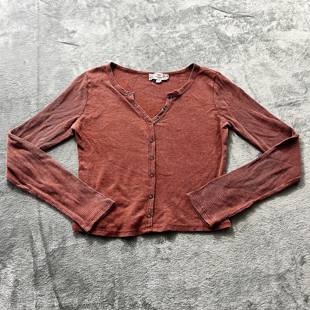Pink Republic Womens Crop Thermal Top Rust Orange Boho Grunge Size M